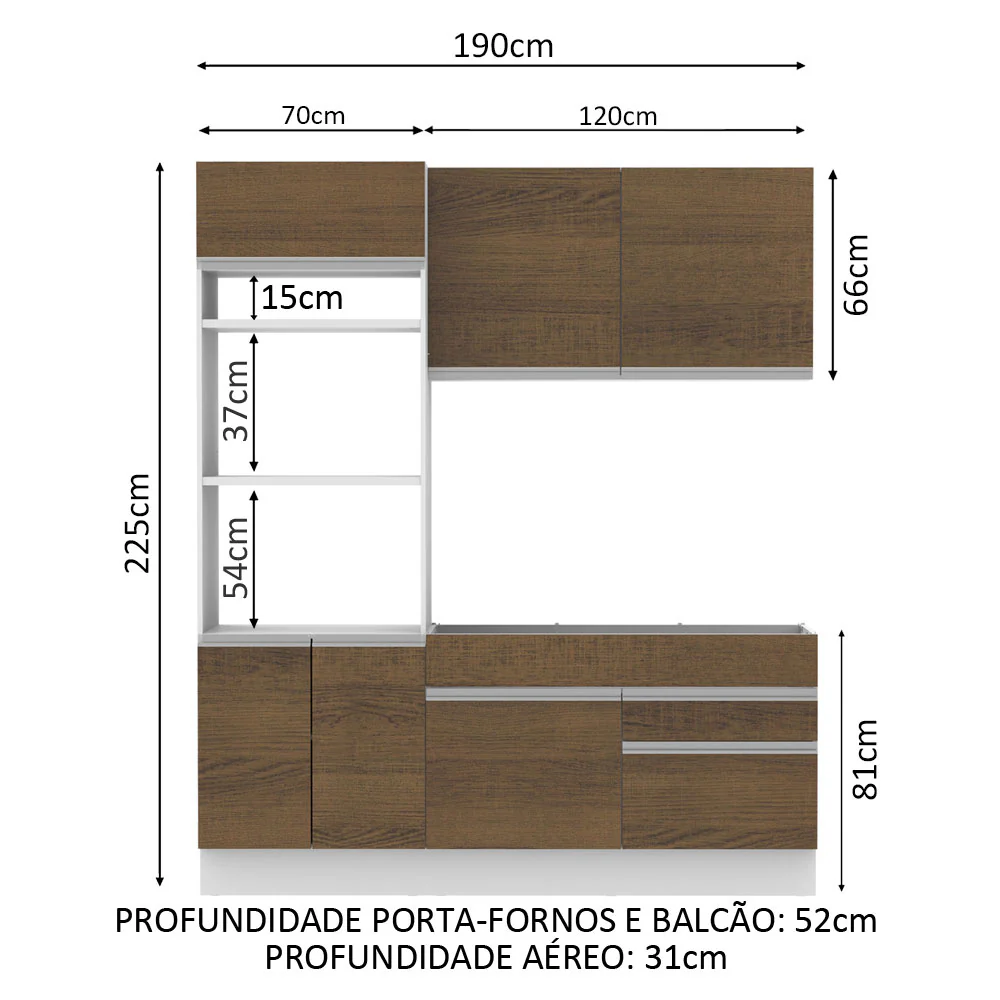 Armário de Cozinha Compacta 6 Portas 2 Gavetas (Sem Tampo e Pia) Branco/Rustic Lívia Madesa - Image 3