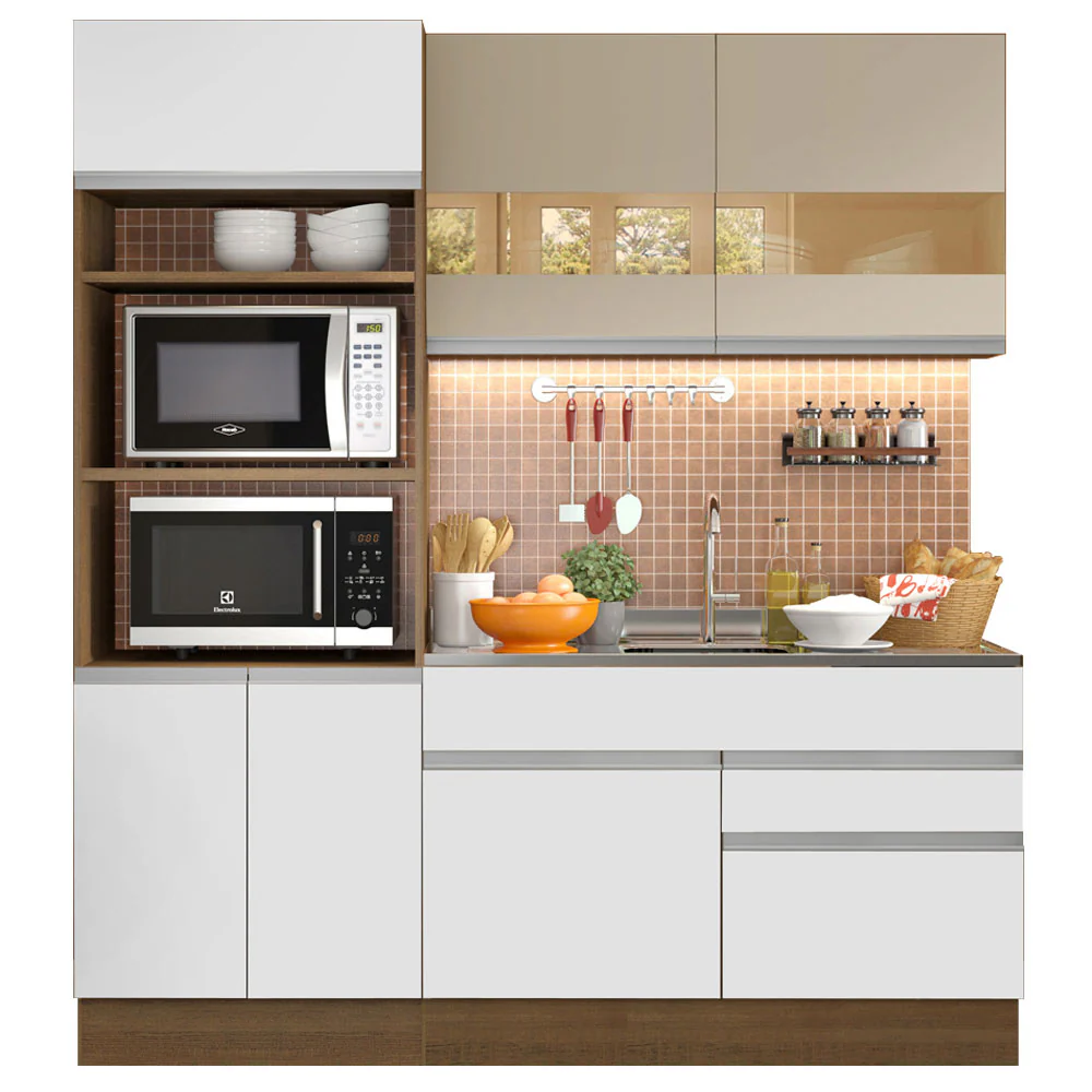 Armário de Cozinha Compacta 190cm Rustic/Branco/Crema Helen Madesa 02 - Image 2