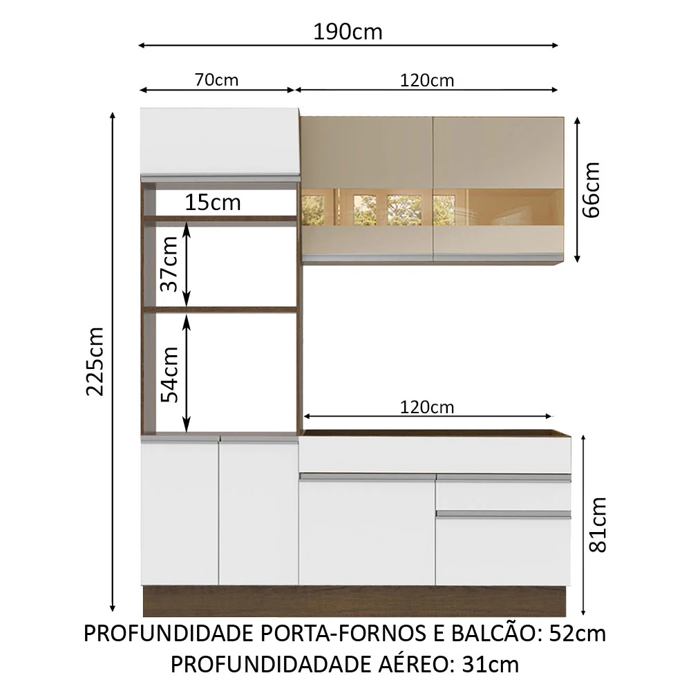 Armário de Cozinha Compacta 190cm Rustic/Branco/Crema Helen Madesa 02 - Image 3