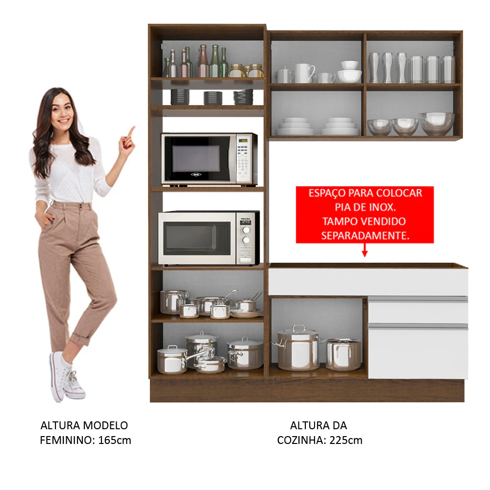 Armário de Cozinha Compacta 190cm Rustic/Branco/Crema Helen Madesa 02 - Image 4