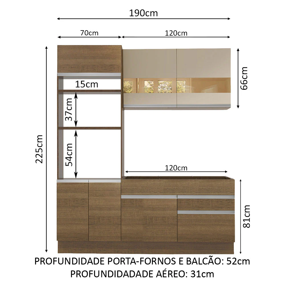 Armário de Cozinha Compacta 190cm Rustic/Rustic/Crema Helen Madesa 02 - Image 3