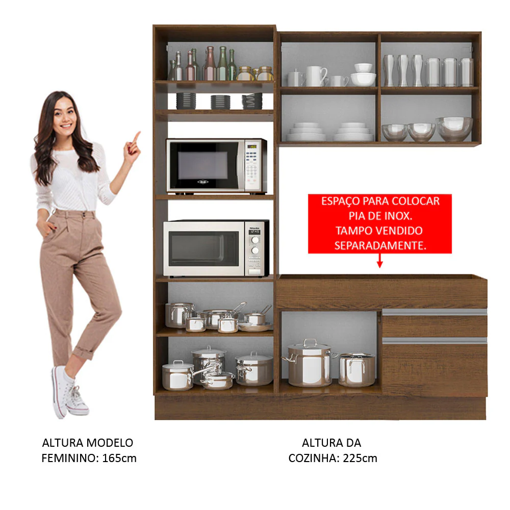 Armário de Cozinha Compacta 190cm Rustic/Rustic/Crema Helen Madesa 02 - Image 4