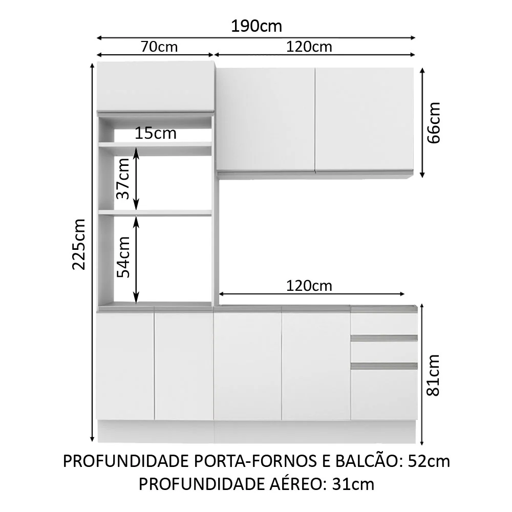 Armário de Cozinha Compacta 190cm Branco Laura Madesa 02 - Image 3