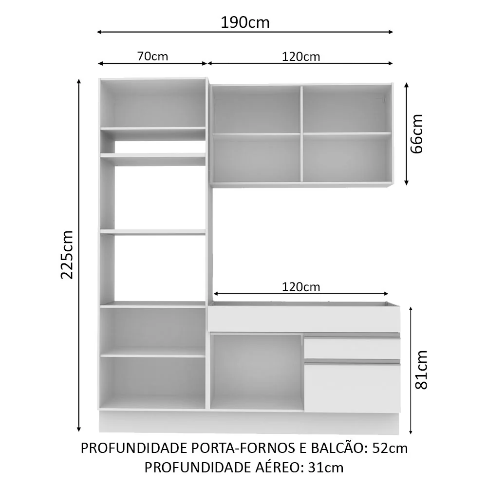 Armário de Cozinha Compacta 6 Portas 2 Gavetas (Sem Tampo e Pia) Branco Lívia Madesa - Image 3