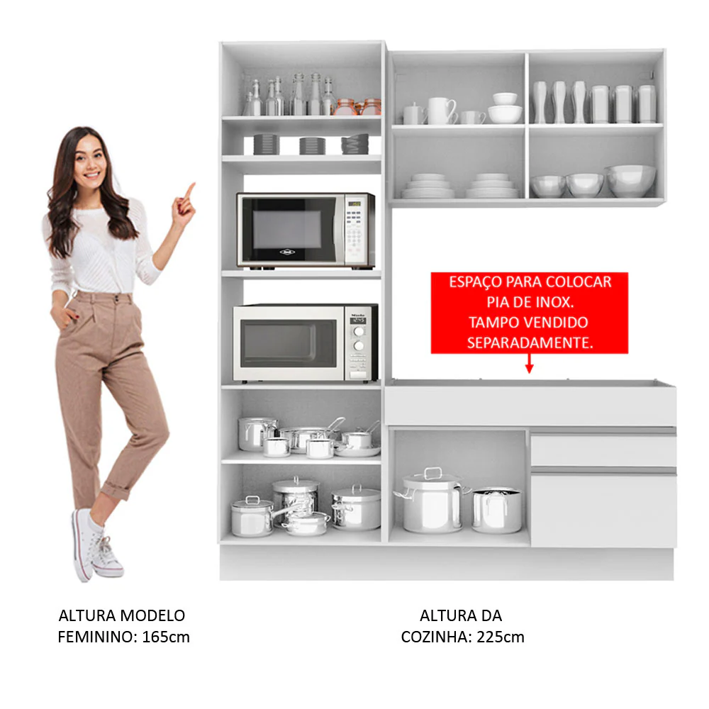 Armário de Cozinha Compacta 6 Portas 2 Gavetas (Sem Tampo e Pia) Branco Lívia Madesa - Image 4