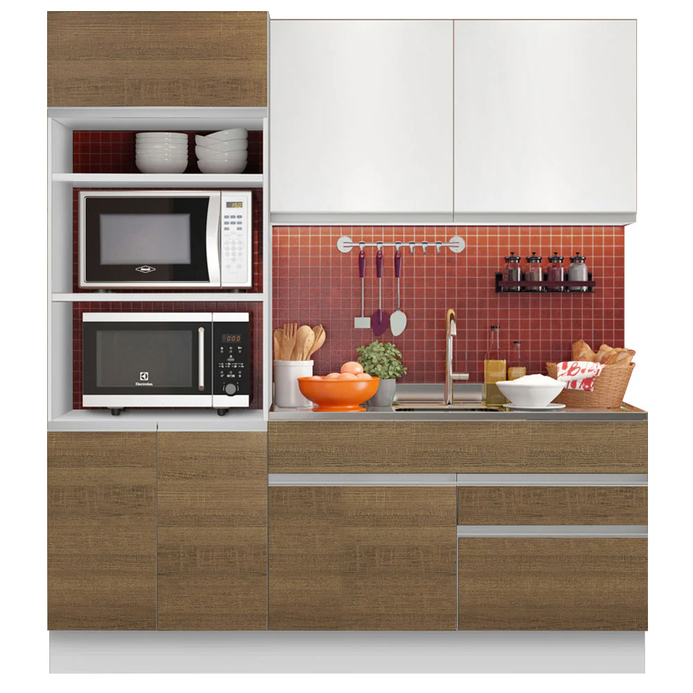 Armário de Cozinha Compacta 6 Portas 2 Gavetas (Sem Tampo e Pia) Branco/Rustic/Branco Lívia Madesa - Image 2