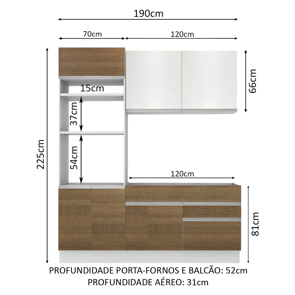 Armário de Cozinha Compacta 6 Portas 2 Gavetas (Sem Tampo e Pia) Branco/Rustic/Branco Lívia Madesa - Image 3