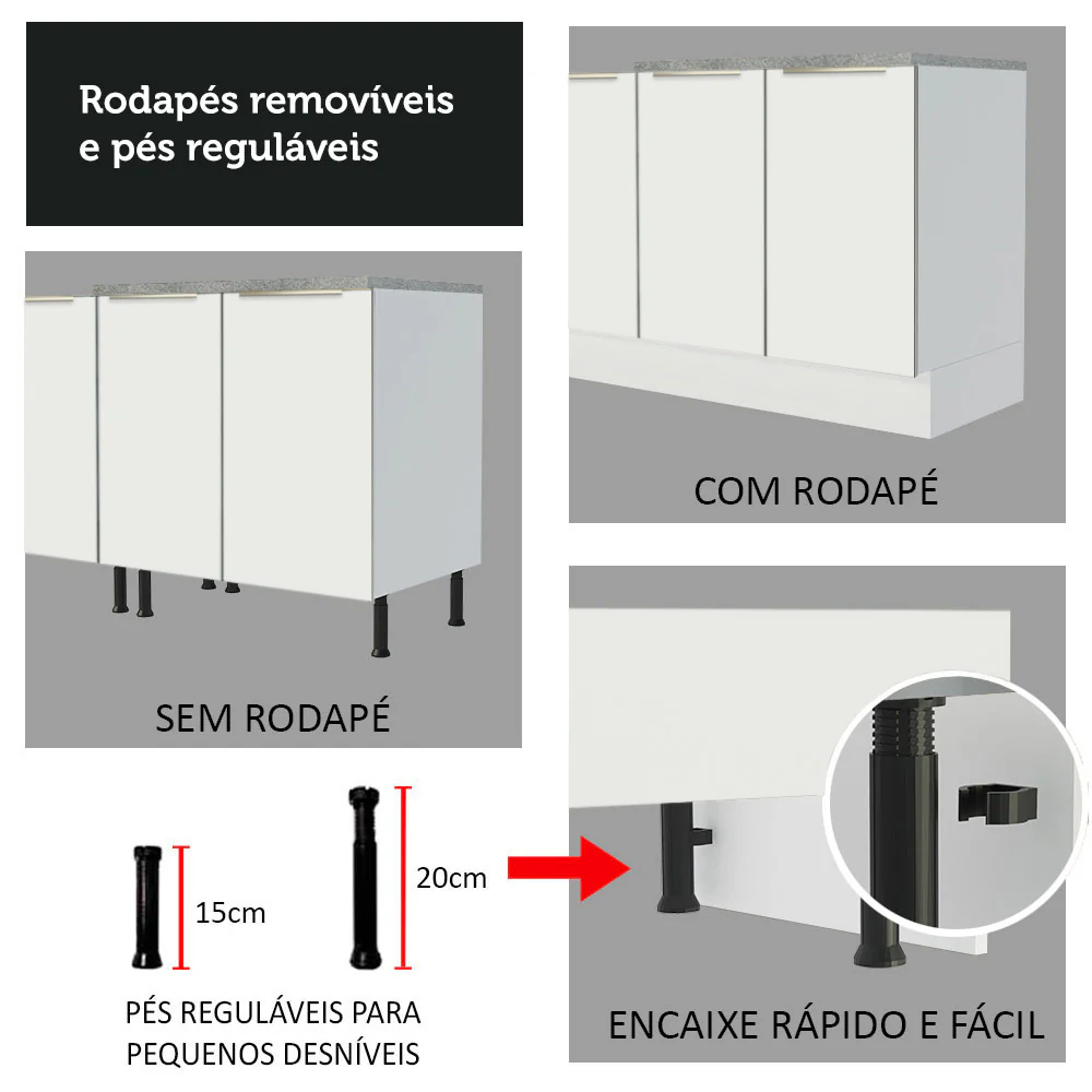 Armário de Cozinha Compacta 180 x 60 cm Branco/Branco Veludo Lux Madesa 01 - Image 9