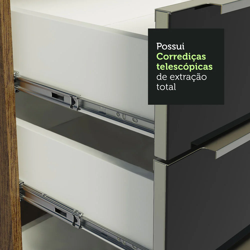 Armário de Cozinha Compacta 180 x 60 cm Rustic/Preto Lux Madesa 01 - Image 6