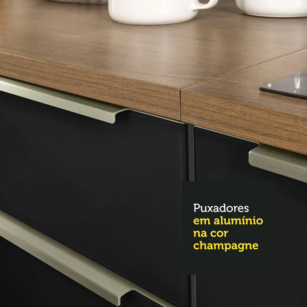 Armário de Cozinha Compacta 180 x 60 cm Rustic/Preto Lux Madesa 01 - Image 8