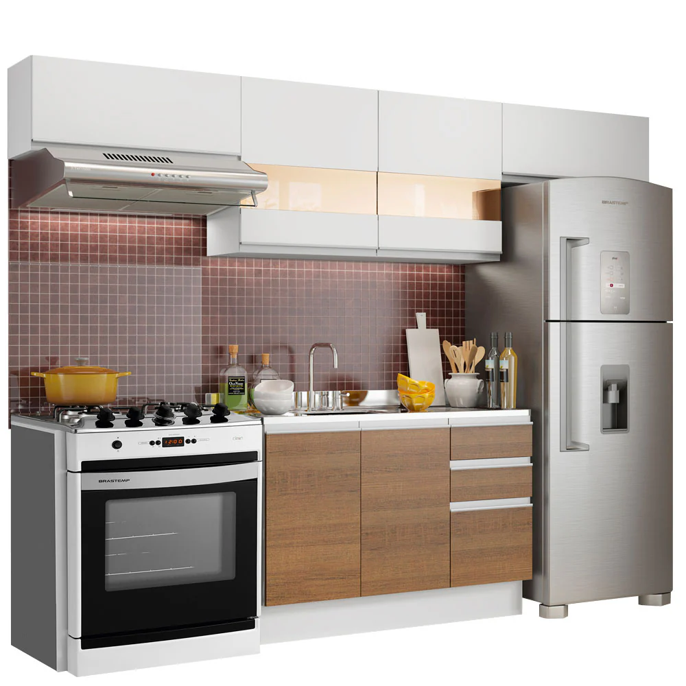 Armário de Cozinha Compacta 280cm Branco/Rustic/Branco Marina Madesa 01 - Image 2