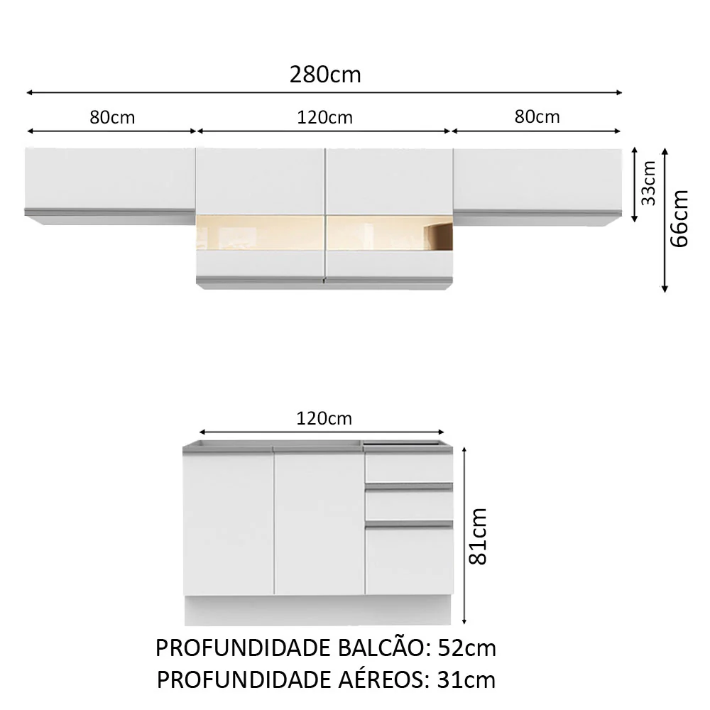 Armário de Cozinha Compacta 280cm Branco Marina Madesa 01 - Image 3