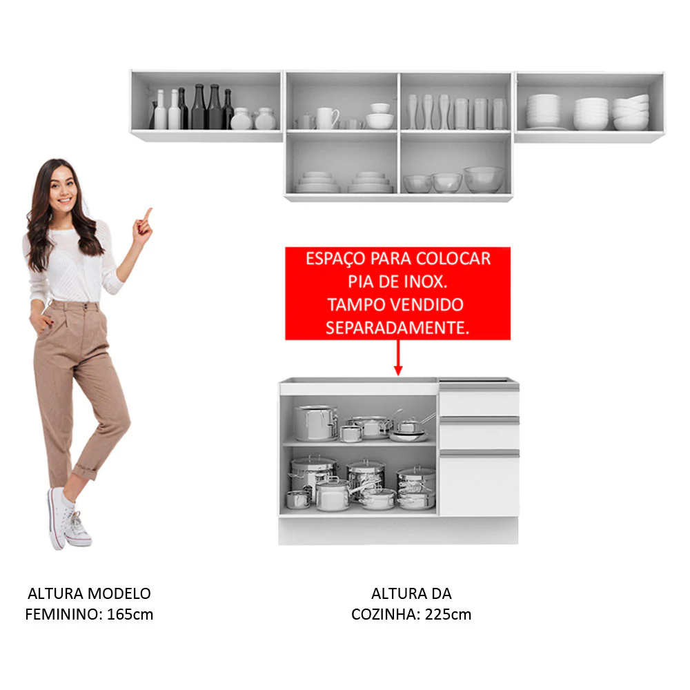 Armário de Cozinha Compacta 280cm Branco Marina Madesa 01 - Image 5