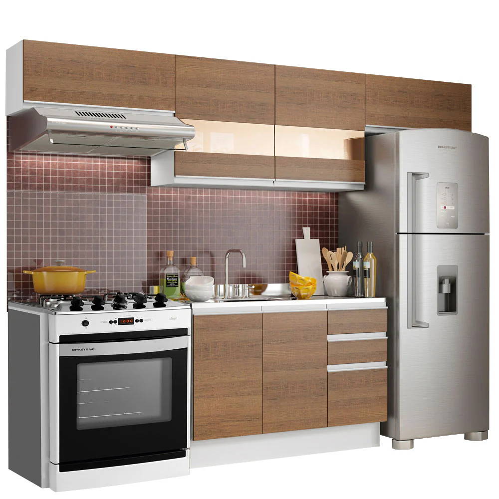 Armário de Cozinha Compacta 280cm Branco/Rustic Marina Madesa 01 - Image 2