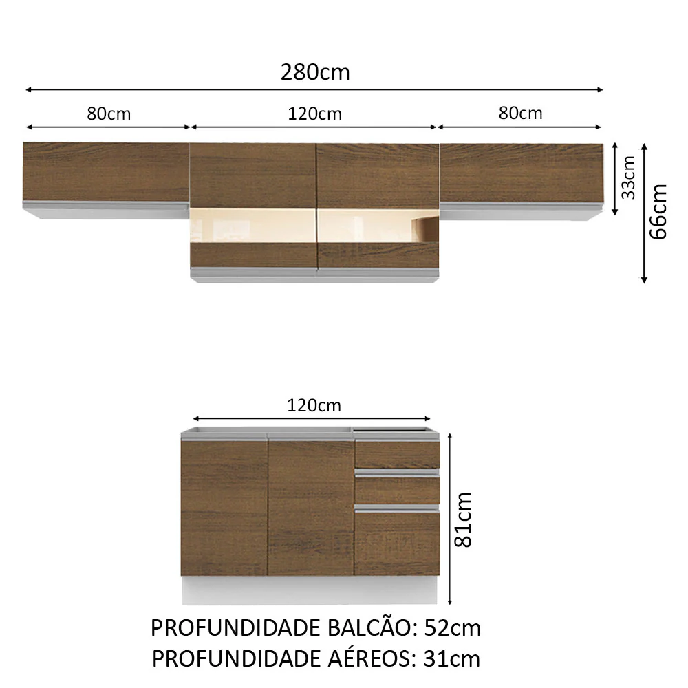 Armário de Cozinha Compacta 280cm Branco/Rustic Marina Madesa 01 - Image 3