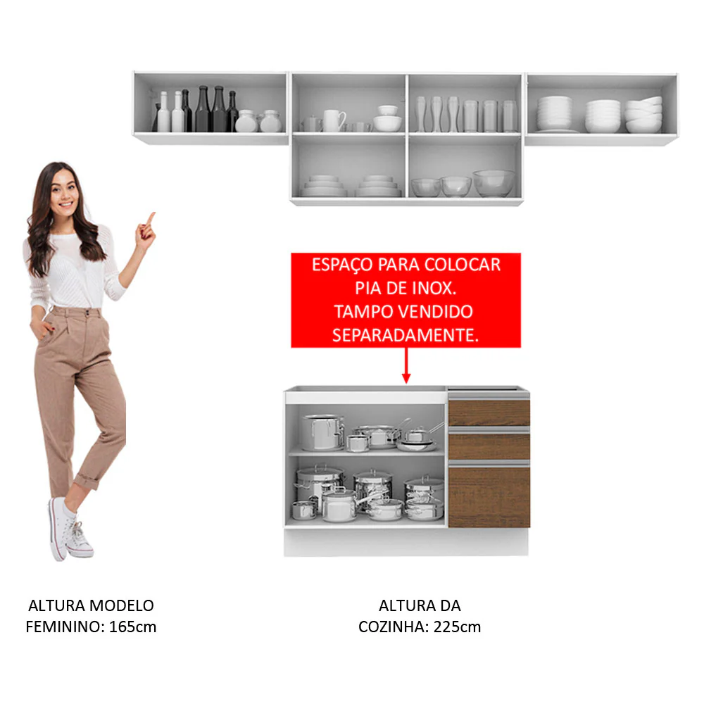 Armário de Cozinha Compacta 280cm Branco/Rustic Marina Madesa 01 - Image 5
