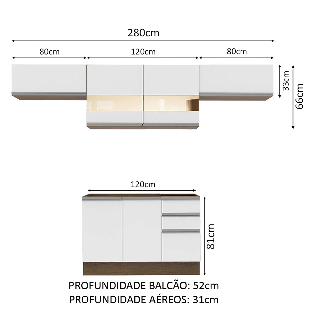 Armário de Cozinha Compacta 280cm Rustic/Branco Marina Madesa 01 - Image 3