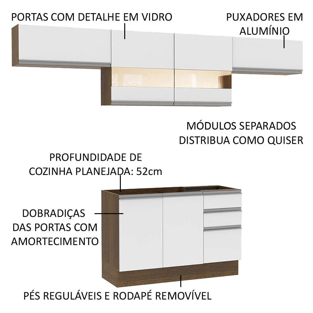 Armário de Cozinha Compacta 280cm Rustic/Branco Marina Madesa 01 - Image 4