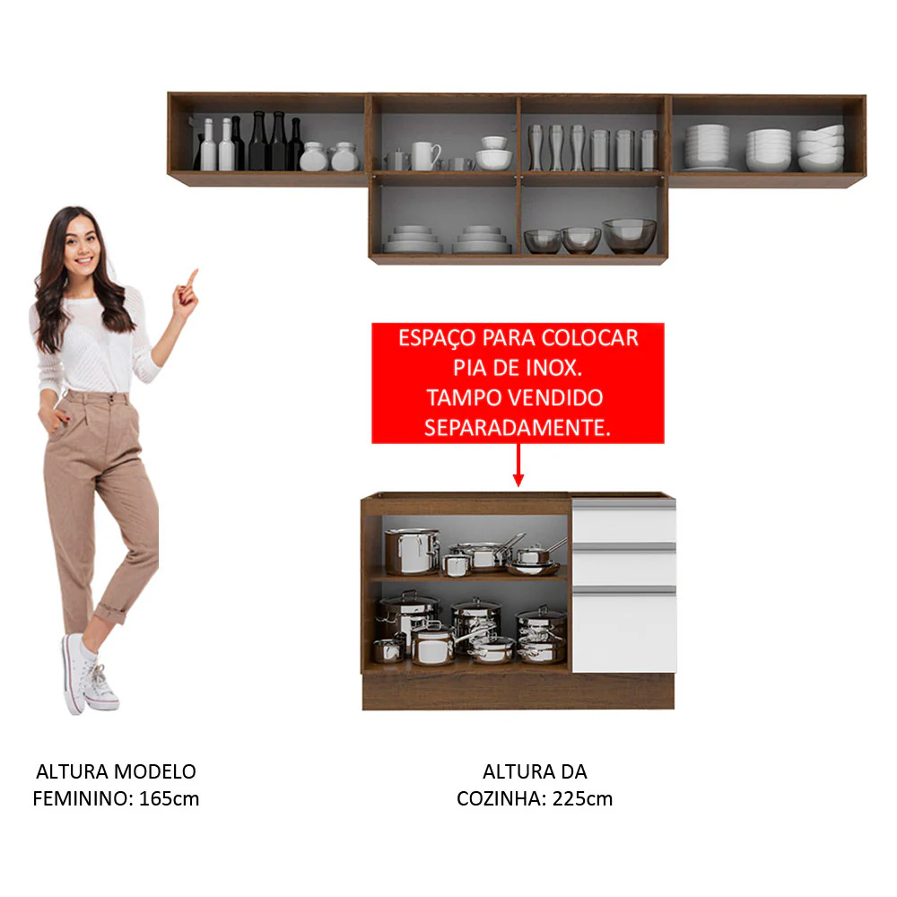 Armário de Cozinha Compacta 280cm Rustic/Branco Marina Madesa 01 - Image 5