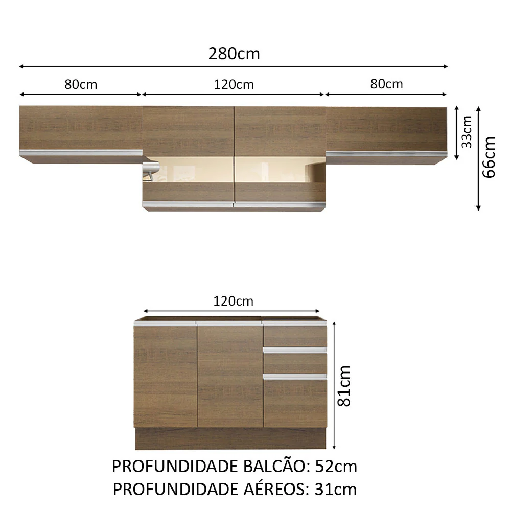 Armário de Cozinha Compacta 280cm Rustic Marina Madesa 01 - Image 3