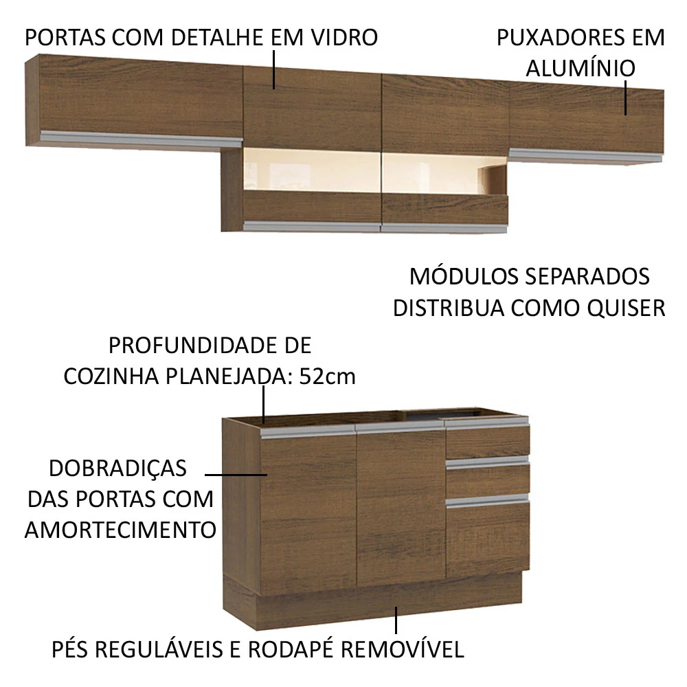 Armário de Cozinha Compacta 280cm Rustic Marina Madesa 01 - Image 4