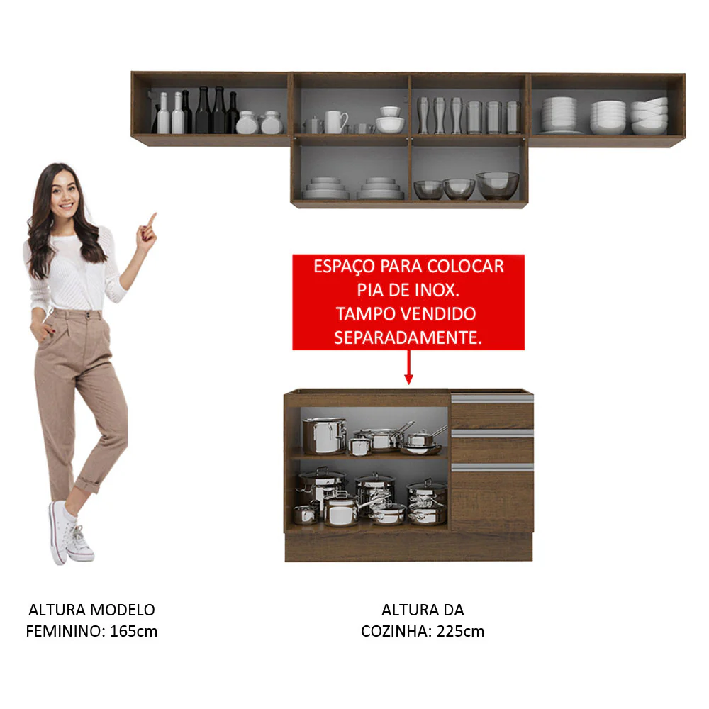 Armário de Cozinha Compacta 280cm Rustic Marina Madesa 01 - Image 5