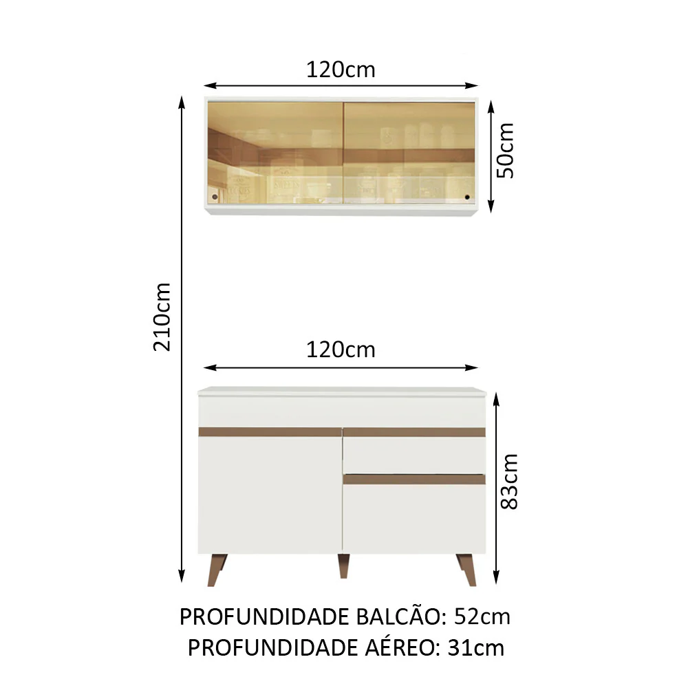 Armário de Cozinha Compacta 120cm Branco Reims Madesa 01 - Image 3