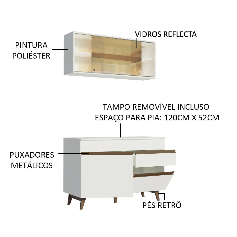 Armário de Cozinha Compacta 120cm Branco Reims Madesa 01 - Image 4