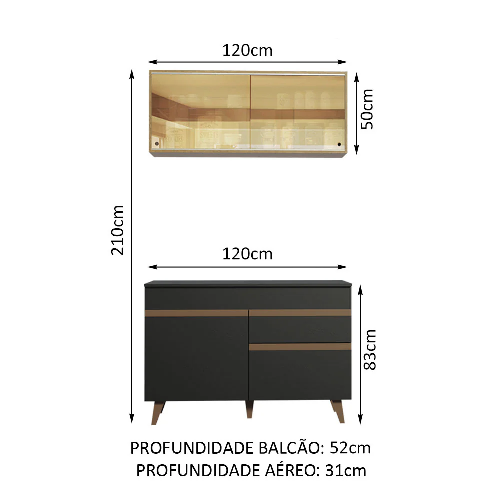 Armário de Cozinha Compacta 120cm Preto/Rustic Reims Madesa 01 - Image 3