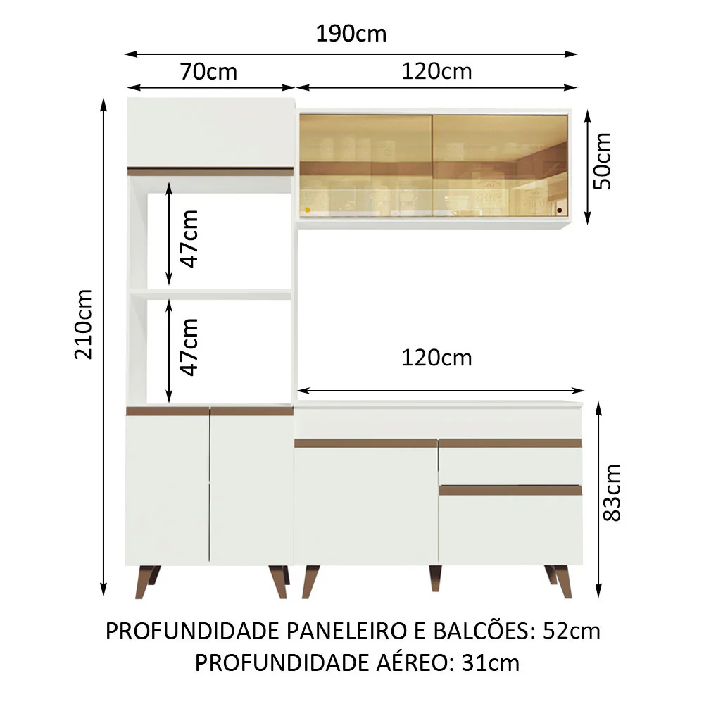 Armário de Cozinha Compacta 190cm Branco Reims Madesa 02 - Image 3