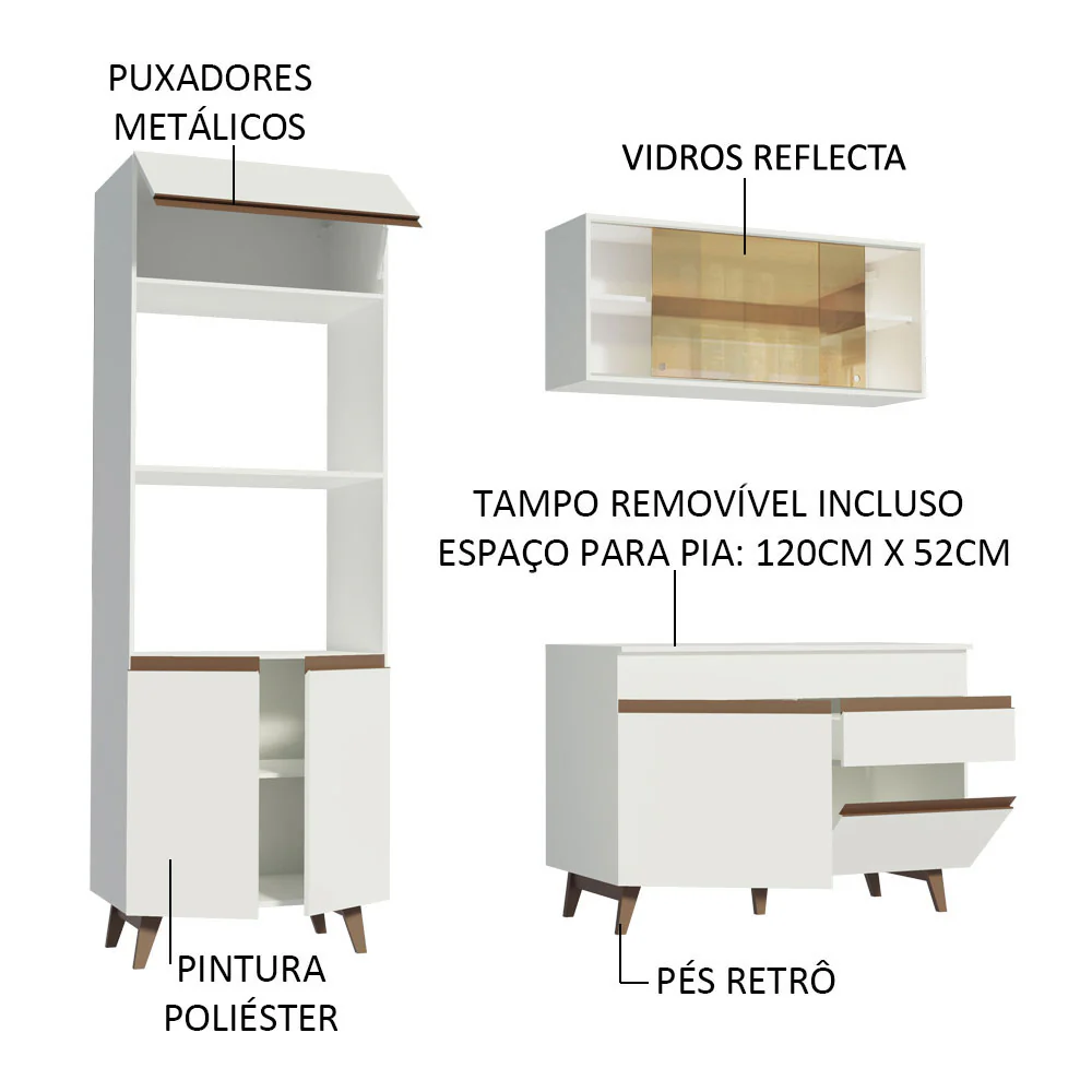 Armário de Cozinha Compacta 190cm Branco Reims Madesa 02 - Image 4