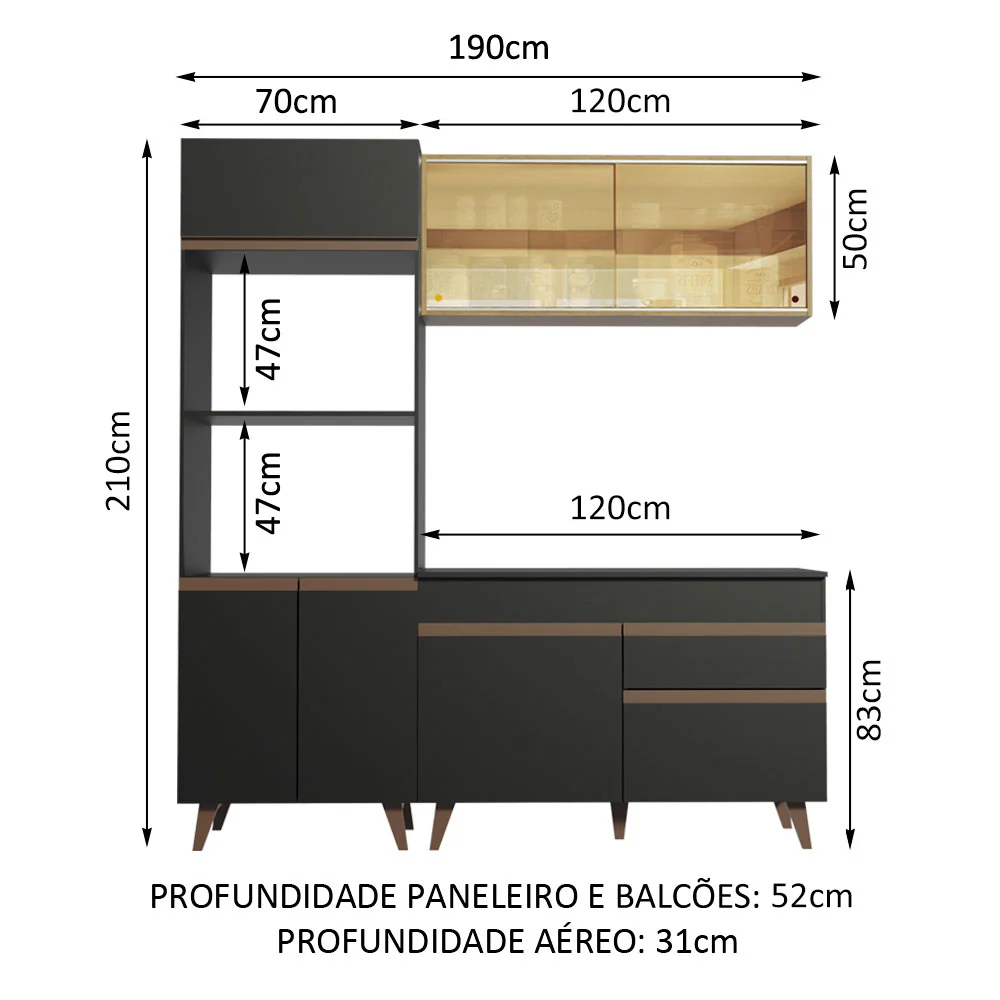 Armário de Cozinha Compacta 190cm Preto/Rustic Reims Madesa 02 - Image 3