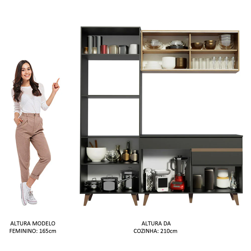 Armário de Cozinha Compacta 190cm Preto/Rustic Reims Madesa 02 - Image 5