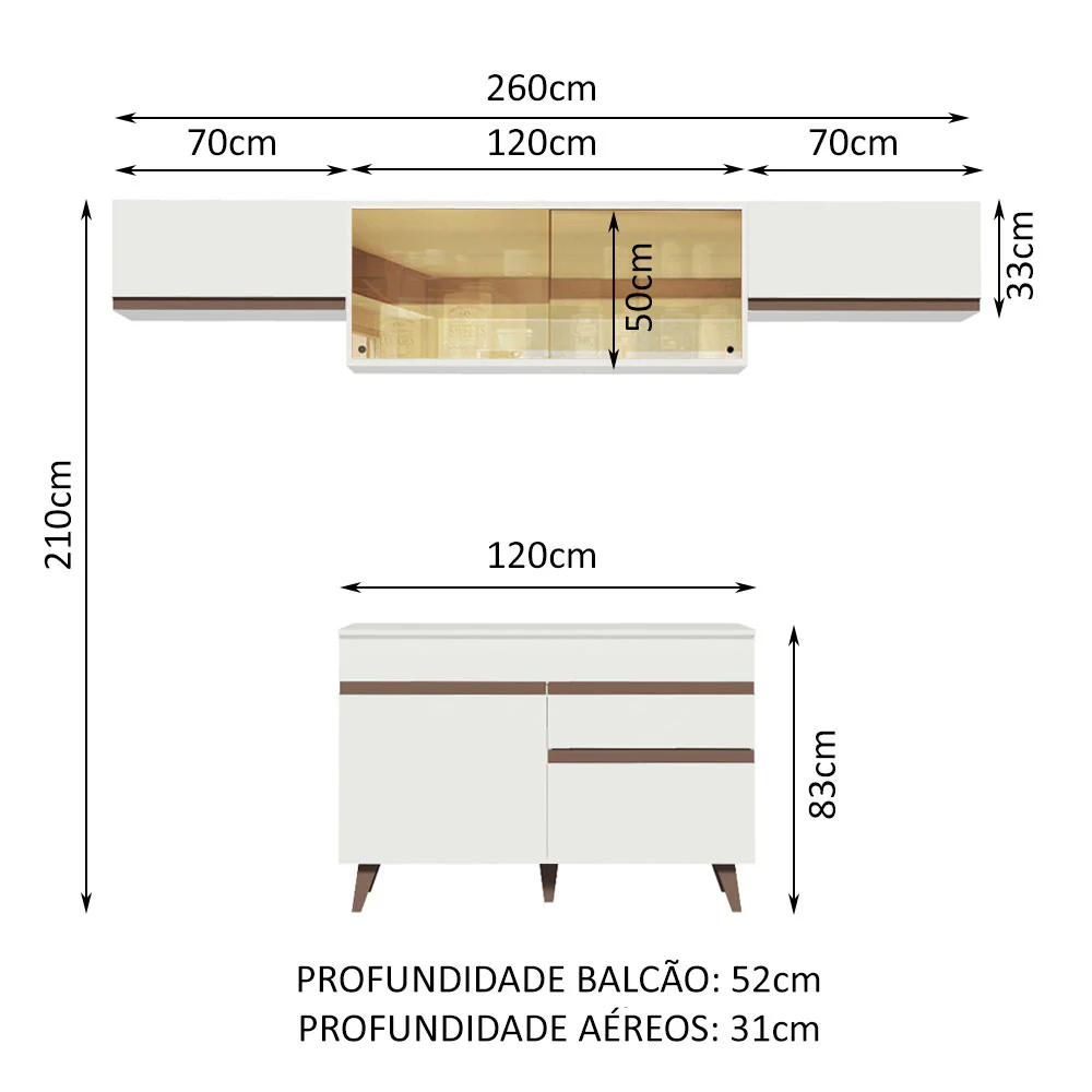 Armário de Cozinha Compacta Reims 260cm Branco Reims Madesa 03 - Image 3