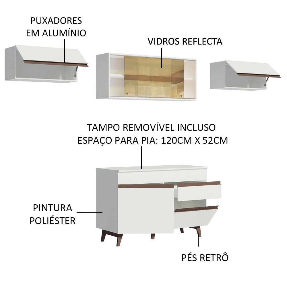 Armário de Cozinha Compacta Reims 260cm Branco Reims Madesa 03 - Image 4