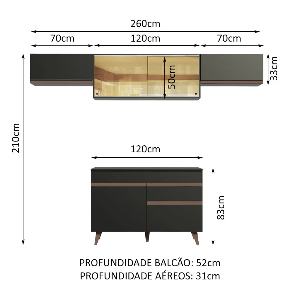 Armário de Cozinha Compacta Reims 260cm Preto Reims Madesa 03 - Image 3