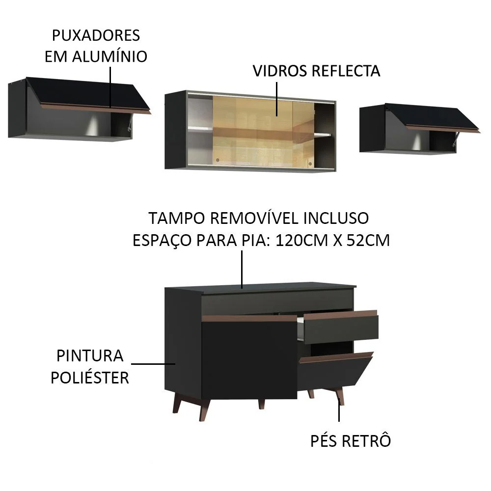 Armário de Cozinha Compacta Reims 260cm Preto Reims Madesa 03 - Image 4