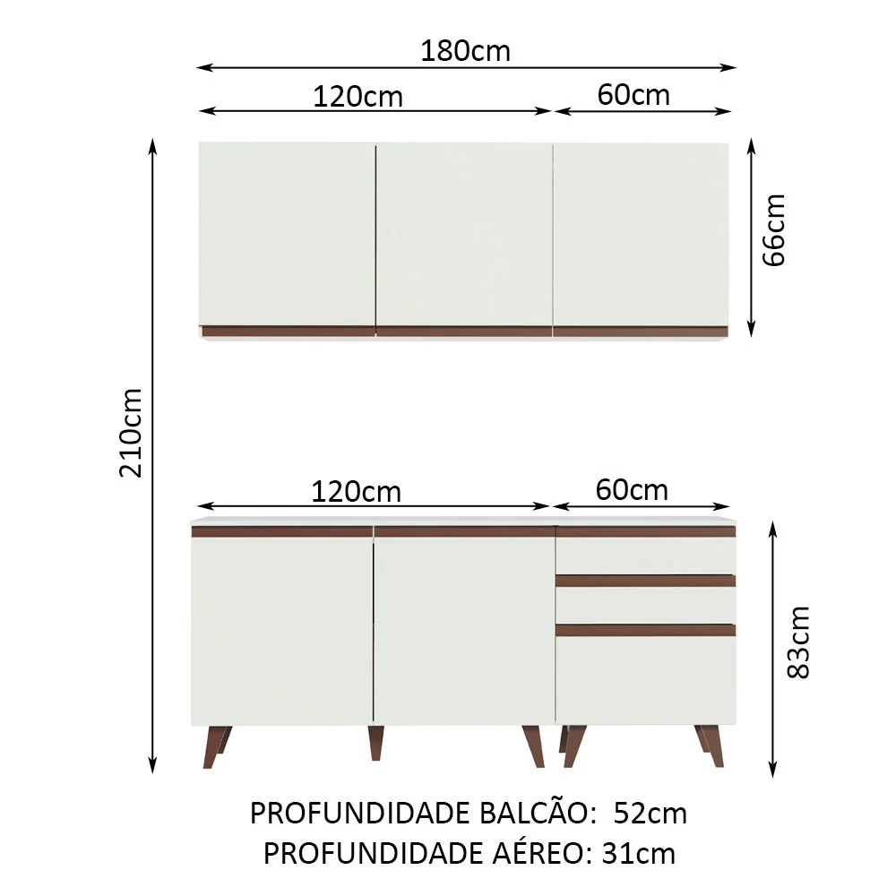 Armário de Cozinha Compacta 180cm Branco Reims Madesa 80 - Image 3