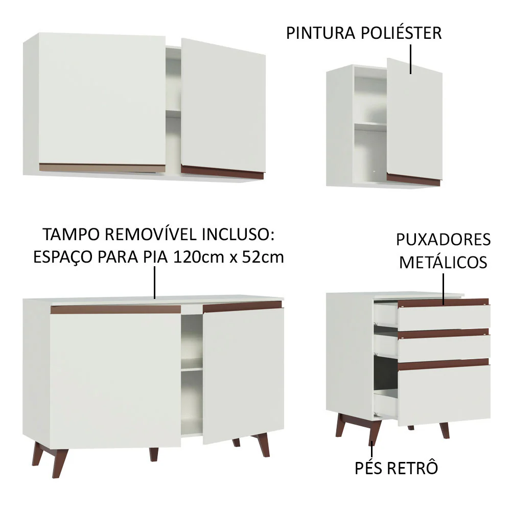 Armário de Cozinha Compacta 180cm Branco Reims Madesa 80 - Image 4
