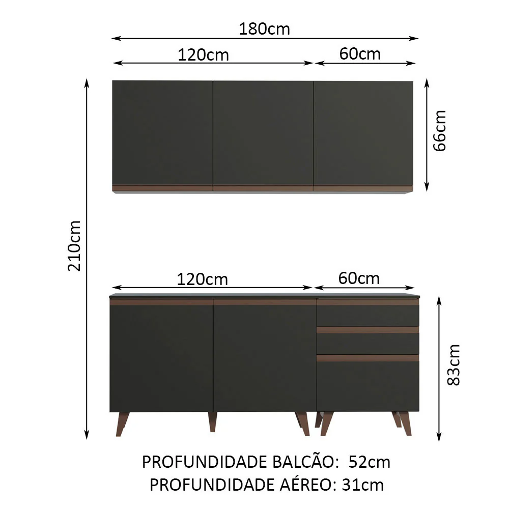 Armário de Cozinha Compacta 180cm Preto Reims Madesa 80 - Image 3