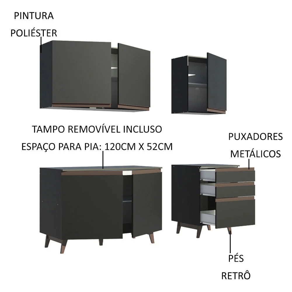Armário de Cozinha Compacta 180cm Preto Reims Madesa 80 - Image 4