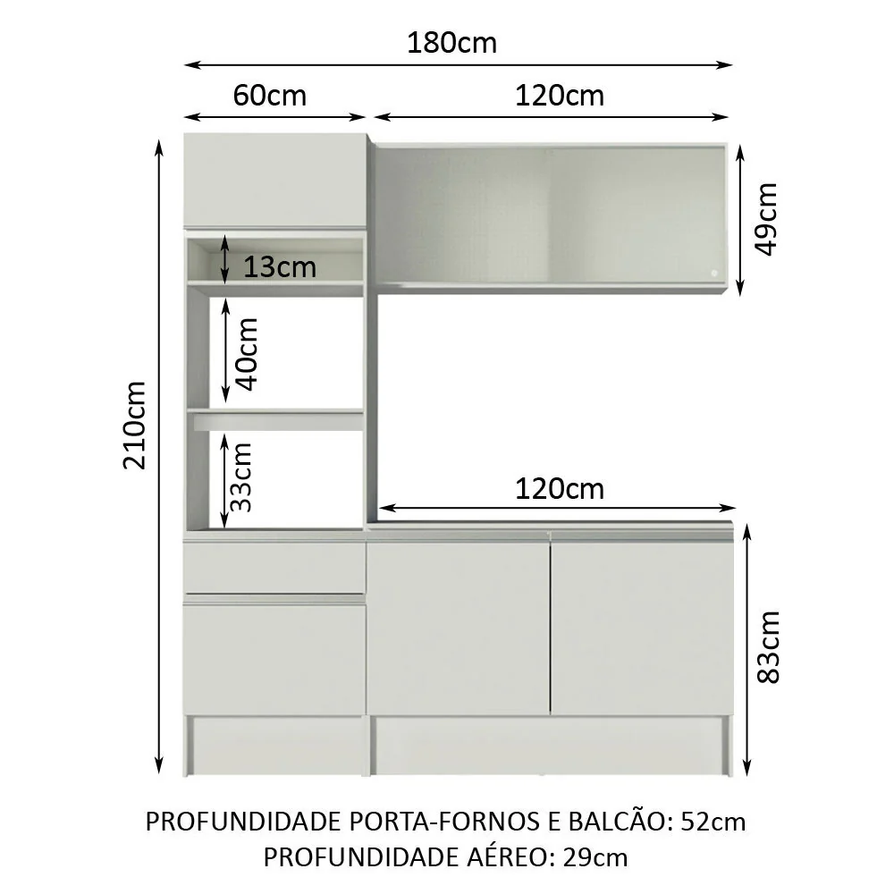 Armário de Cozinha Compacta 180cm Branco Topazio Madesa 86 - Image 3