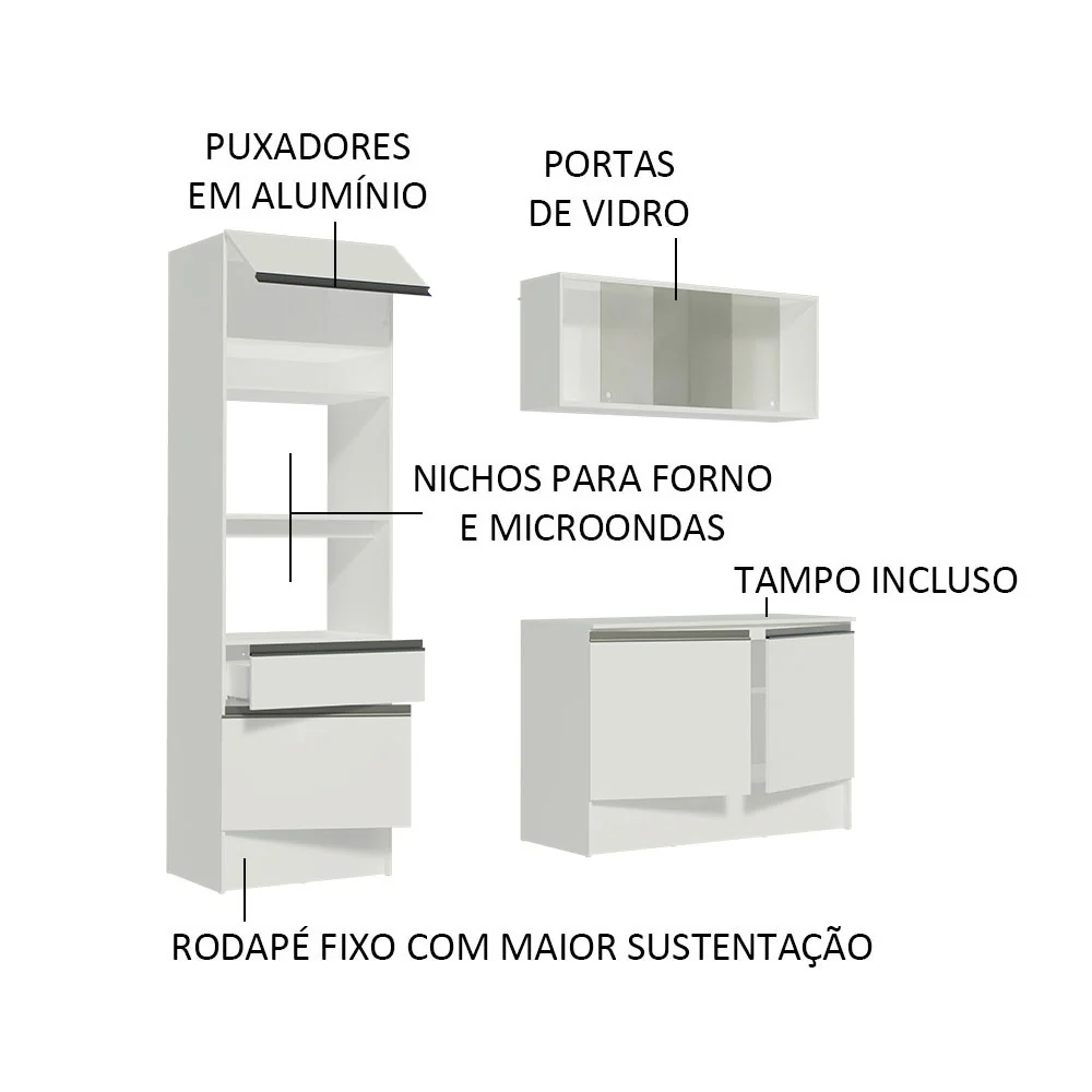 Armário de Cozinha Compacta 180cm Branco Topazio Madesa 86 - Image 4