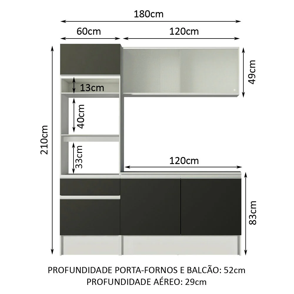 Armário de Cozinha Compacta 180cm Branco/Preto Topazio Madesa 86 - Image 3