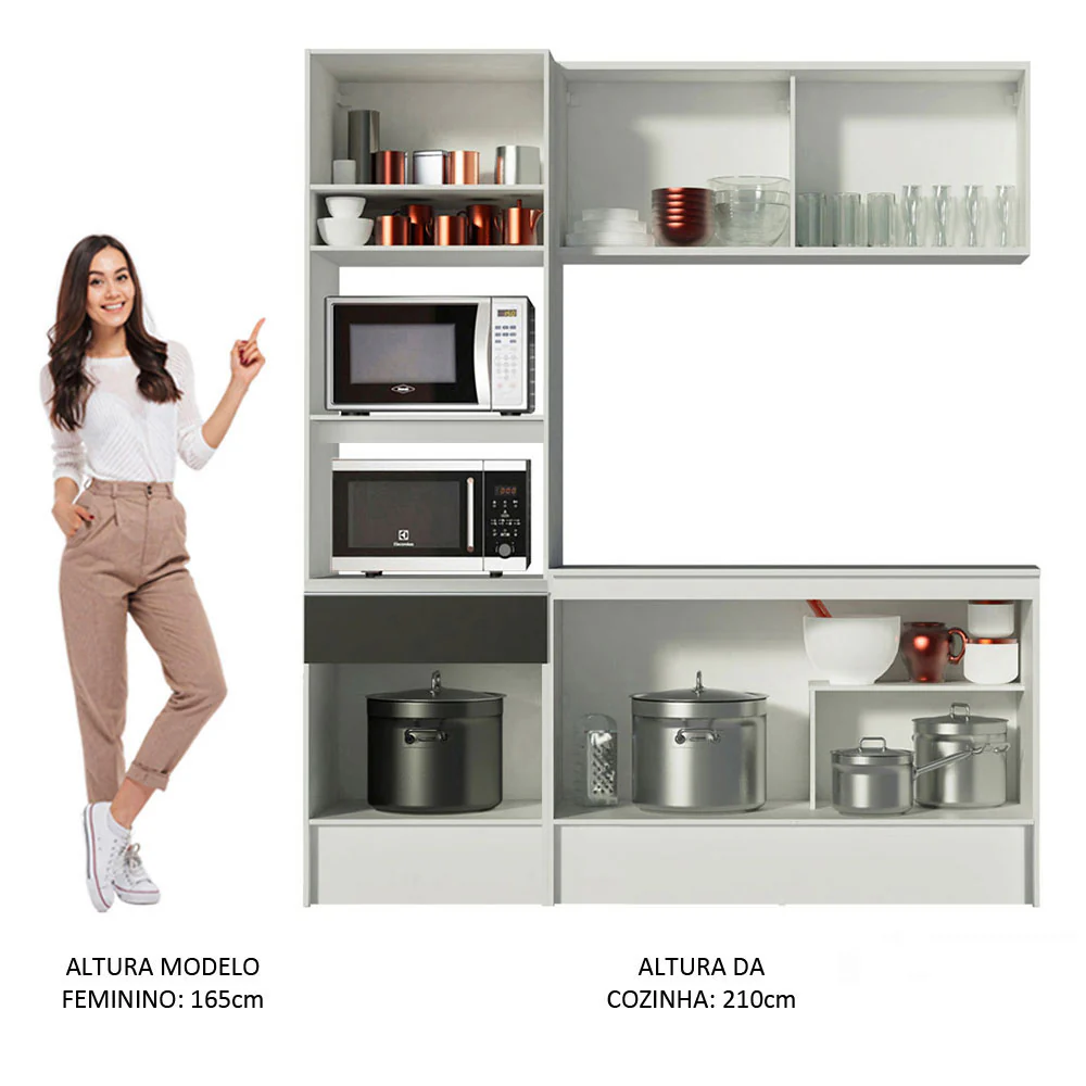 Armário de Cozinha Compacta 180cm Branco/Preto Topazio Madesa 86 - Image 6