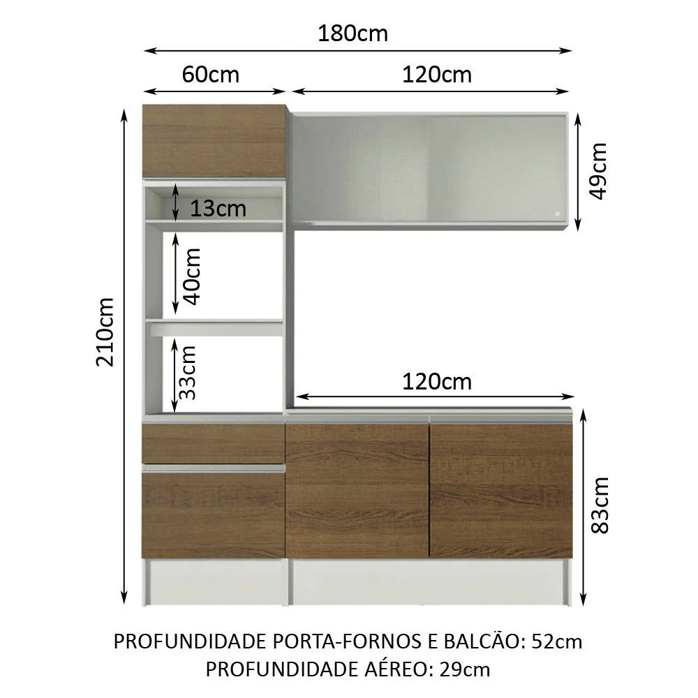 Armário de Cozinha Compacta 180cm Branco/Rustic Topazio Madesa 86 - Image 3