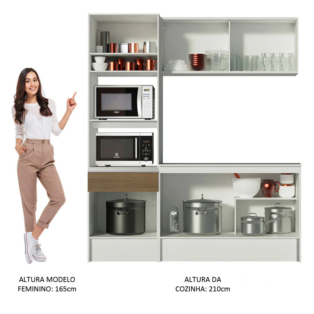 Armário de Cozinha Compacta 180cm Branco/Rustic Topazio Madesa 86 - Image 6