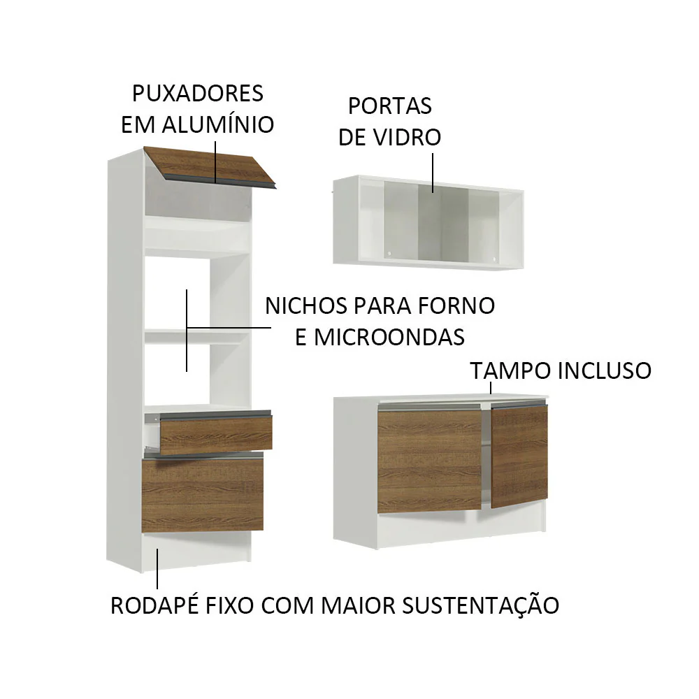 Armário de Cozinha Compacta com Balcão e Tampo Branco/Rustic Topazio Pop Madesa - Image 4