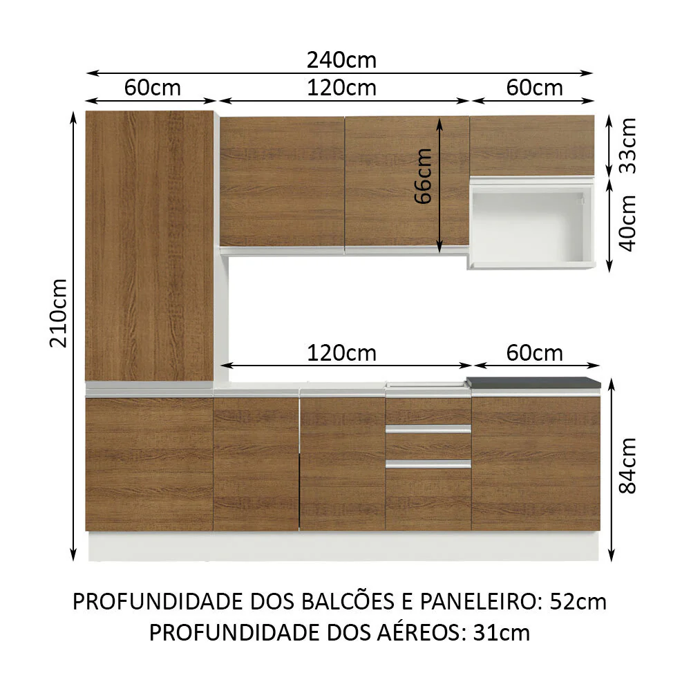 Armário de Cozinha Completa 100% MDF 240cm Branco/Rustic Acordes Madesa 01 - Image 3