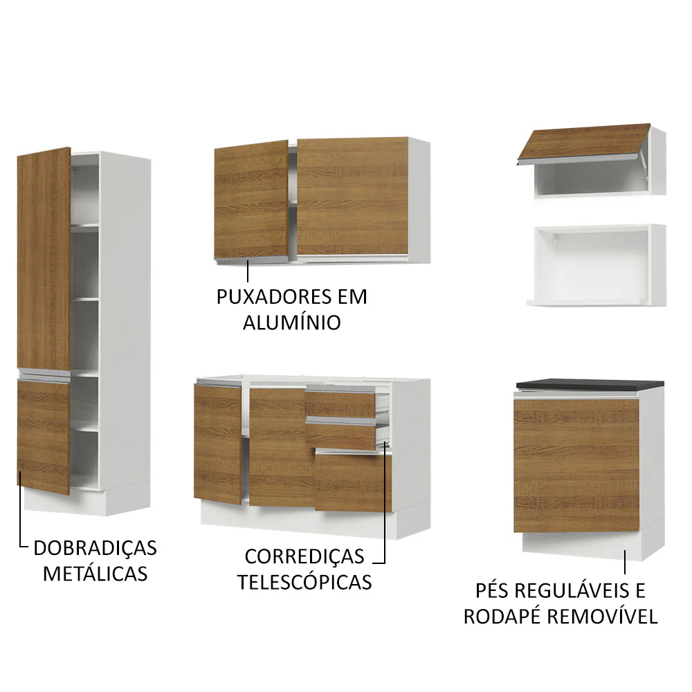 Armário de Cozinha Completa 100% MDF 240cm Branco/Rustic Acordes Madesa 01 - Image 4